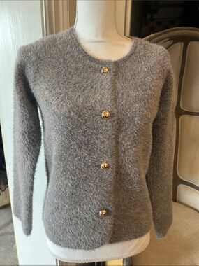NWT Classic Women's Gray Fuzzy Button-Front Cardigan Small
